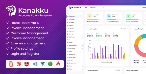 Kanakku - Sales, Invoices & Accounts Admin Template with RTL