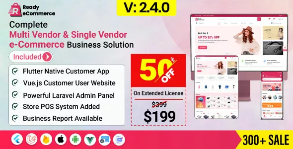 Ready Ecommerce - Complete Multi Vendor e-Commerce Mobile App, Customer Website with Store POS