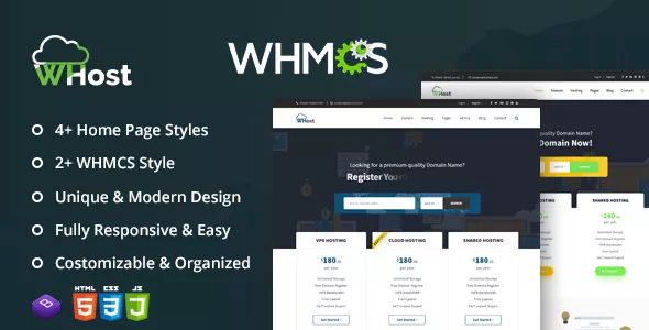 WHost - Domain Hosting Server Rental with WHMCS Responsive HTML5 Template