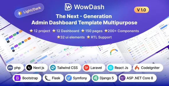 WowDash - Tailwind, Bootstrap, React, Next, Django, Php, Laravel ASP.net Admin Dashboard