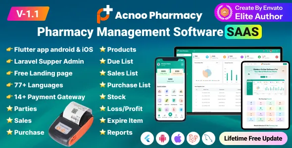 Acnoo Pharmacy - SaaS Pharmacy Management Software & Flutter App with Admin Panel