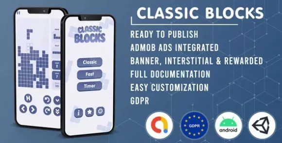 Classic Blocks Tetris - Admob + GDPR + Unity Ads