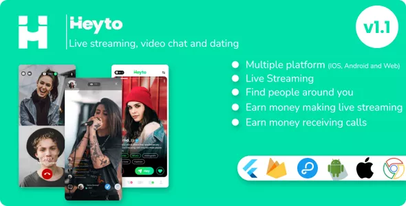 Heyto - Live Streaming (iOS, Android and Web) Paid Video calls and Dating, Payouts with Admin Panel