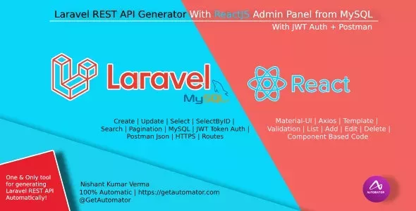 Laravel REST API Generator With React Admin Panel Generator + JWT Auth + Postman