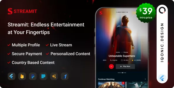 Streamit - OTT Streaming Flutter App (Add-on)