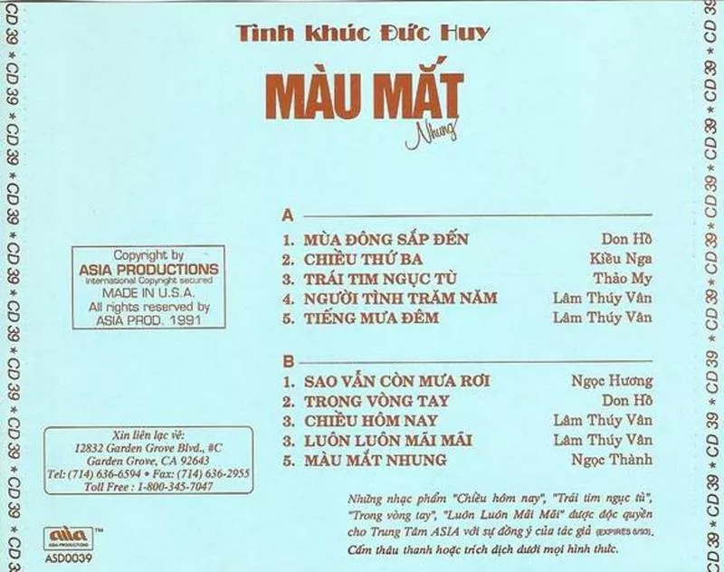 Tình Khúc Đức Huy - Màu Mắt Nhung 1992