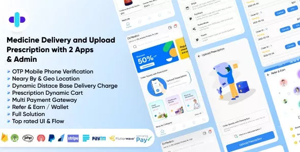 DrMedico - On Demand Pharmacy Delivery with Medicine Delivery and Upload Prescription App with 2 Apps & Admin