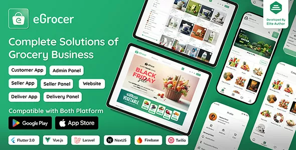 eGrocer - Online Multi Vendor Grocery Store, eCommerce Marketplace Flutter Full App with Admin Panel