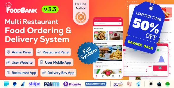 FoodBank Multi Restaurant - Restaurant App with Admin & Restaurant Panel