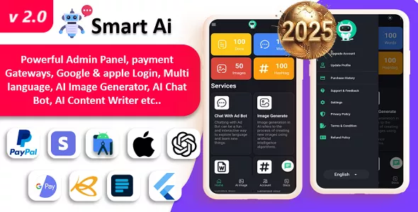 Smart AI App - ChatGPT AI - AI Android + iOS + Web with Admin Panel