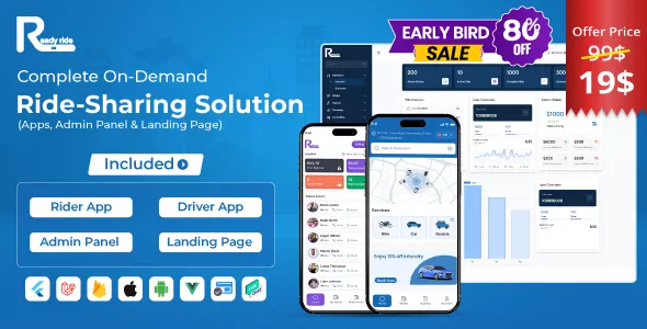 ReadyRide - Complete Ride Sharing Rider & Driver Mobile Apps with Web Admin Panel