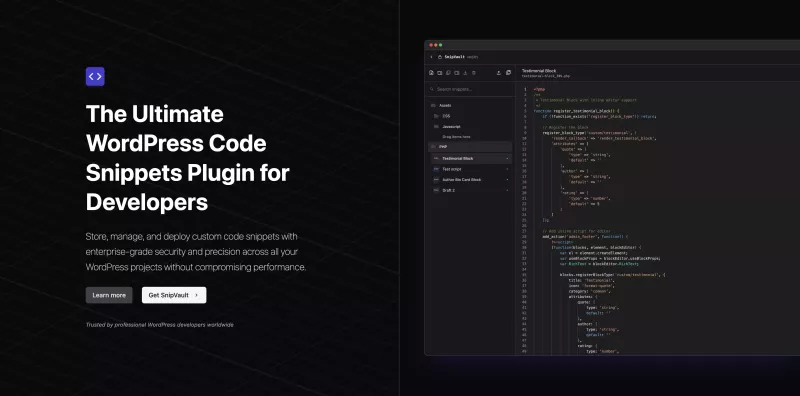 SnipVault - Ultimate WordPress Code Snippets Plugin for Developers