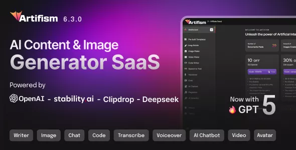 Artifism - AI Content, Image, Video, Chat, Chatbot, Voiceover & Code Generator SaaS