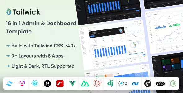 Tailwick - Tailwind, React, Next.js, Angular, Vue Nuxt, Laravel, Rails Admin Dashboard HTML Template