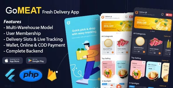GoMeat - Chicken, Meat, Fish Delivery Flutter App with Admin Panel