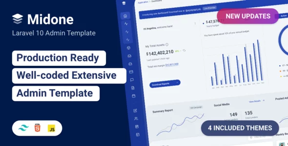 Midone - Tailwind 4 Laravel 11 Admin Dashboard Template + HTML Version