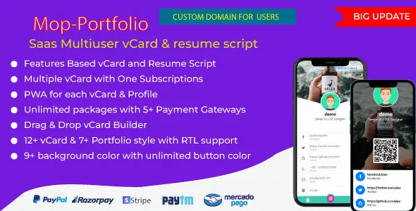 Mop - SaaS vCard / Portfolio / Resume / Digital Business Card