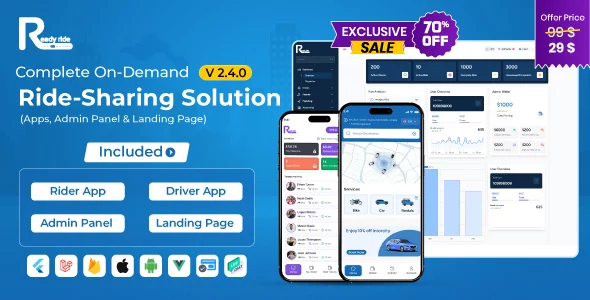 ReadyRide - Complete Ride Sharing Rider & Driver Mobile Apps with Web Admin Panel
