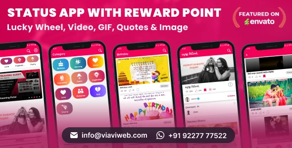 Android Status App with Reward Point (Lucky Wheel, Video, GIF, Quotes & Image)