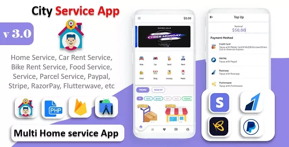 City Service App - Service At Home - Multi Payment Gateways Integrated Multi Login