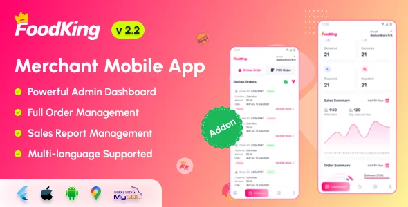 FoodKing - Restaurant Food Delivery System Merchant Flutter Mobile App