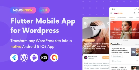 Newsfreak - Flutter Mobile App for WordPress