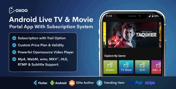OXOO - Flutter Live TV & Movie Portal App for iOS And Android