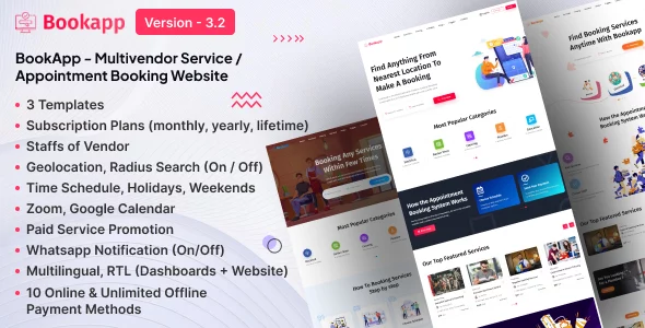 Bookapp - Multivendor Service / Appointment Booking Laravel Website (Subscription Based)