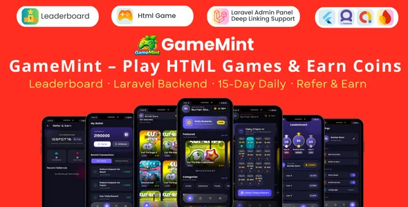 GameMint - Play & Earn HTML Games with Flutter and Laravel Backend