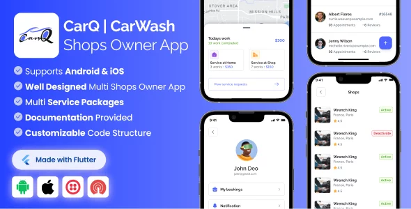 Shop Owner App for CarQ Car Wash Marketplace SAAS Flutter App
