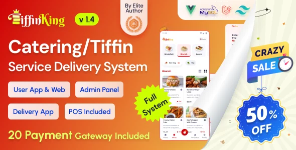TiffinKing - Catering/Tiffin Food Ordering System with Admin Panel & Delivery Man App - POS